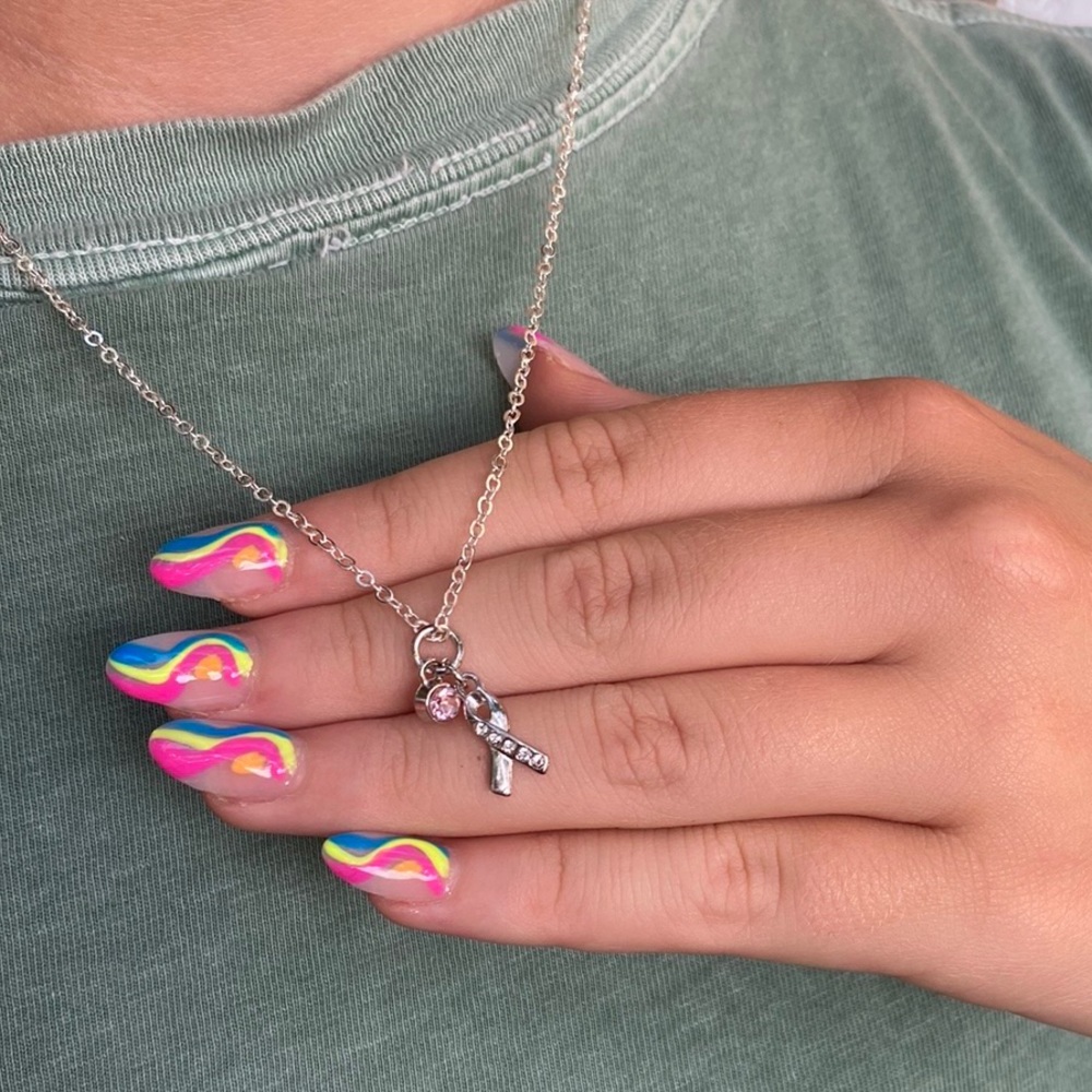 Handmade Silver Breast Cancer Pink Charm Necklace